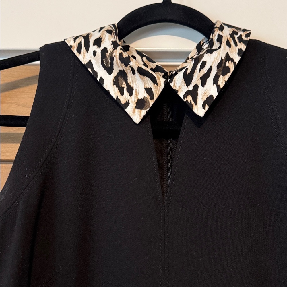 WHBM 3 In 1 Sheath Dress Womens 4 Reversible collar Black Leopard Ponte knit LBD - Picture 6 of 12